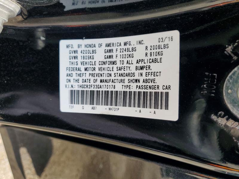 Продажа на аукционе авто 2016 Honda Accord, vin: 1HGCR2F33GA170178, номер лота: 58823086