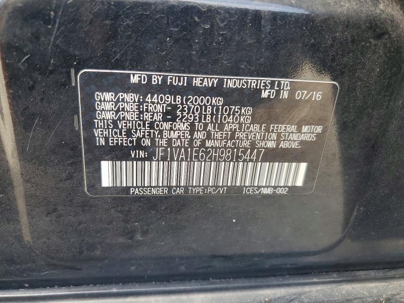 2017 Subaru Wrx მანქანა იყიდება აუქციონზე, vin: JF1VA1E62H9815447, აუქციონის ნომერი: 58391456