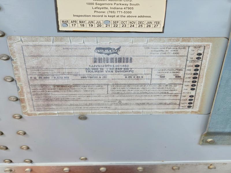 Продаж на аукціоні авто 2017 Wabash Dry Van Duraplate, vin: 1JJV532D7HL001480, номер лоту: 58790306