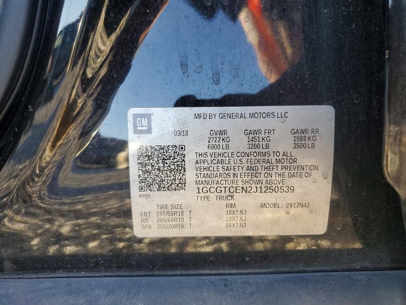 Aukcja sprzedaży 2018 Chevrolet Colorado, vin: 1GCGTCEN2J1250539, numer aukcji: 55547926