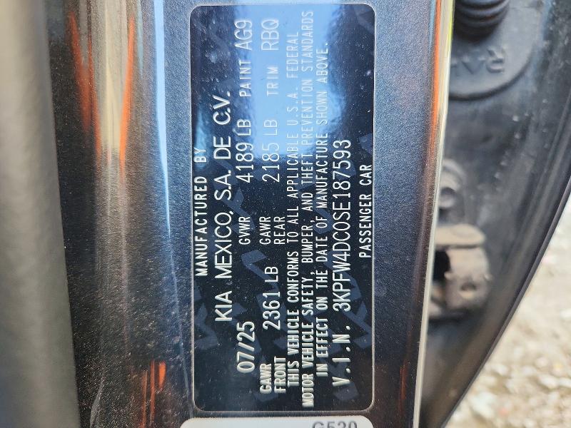 2025 Kia K4 მანქანა იყიდება აუქციონზე, vin: 3KPFW4DC0SE187593, აუქციონის ნომერი: 55907966