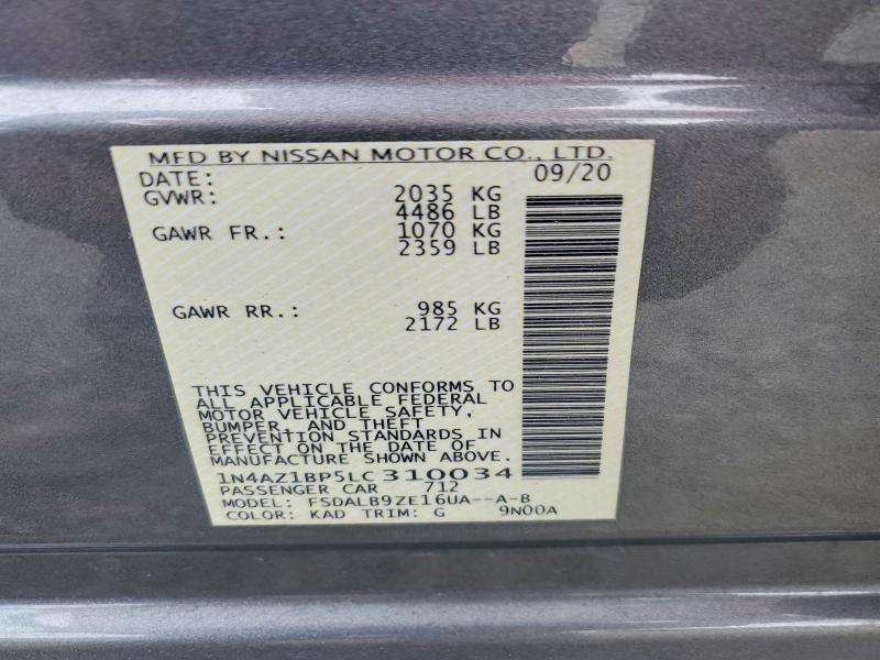 Aukcja sprzedaży 2020 Nissan Leaf, vin: 1N4AZ1BP5LC310034, numer aukcji: 56021506