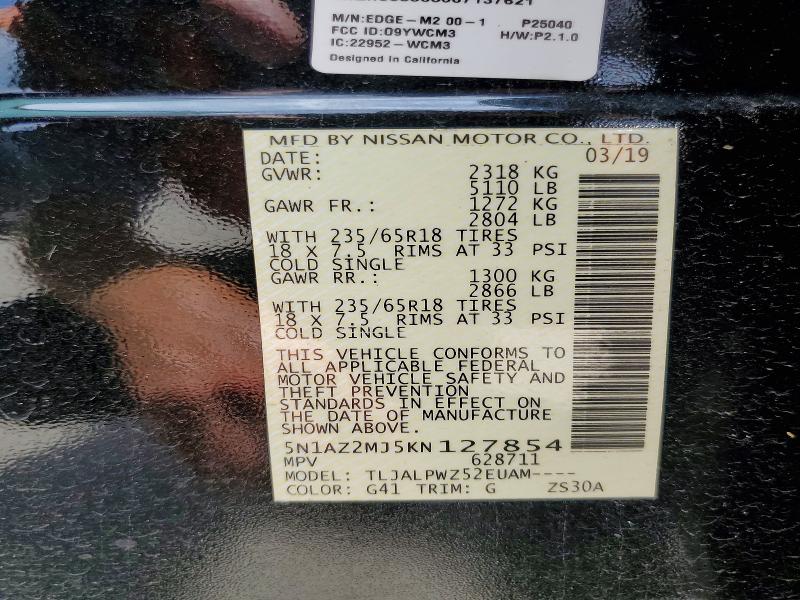 Aukcja sprzedaży 2019 Nissan Murano, vin: 5N1AZ2MJ5KN127854, numer aukcji: 56536206