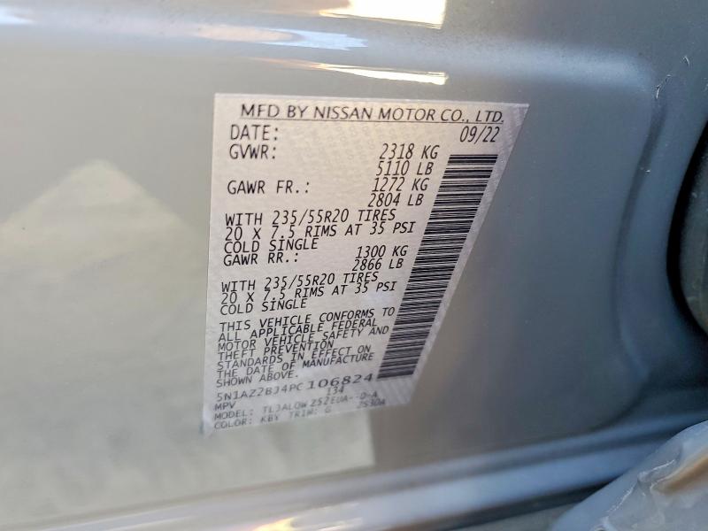 Aukcja sprzedaży 2023 Nissan Murano, vin: 5N1AZ2BJ4PC106824, numer aukcji: 57479276