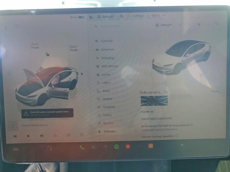 Aukcja sprzedaży 2025 Tesla Model 3, vin: 5YJ3E1ET2SF079750, numer aukcji: 55853816
