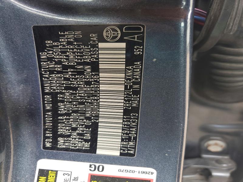 Aukcja sprzedaży 2018 Toyota Corolla, vin: 2T1BURHE8JC097361, numer aukcji: 57633366