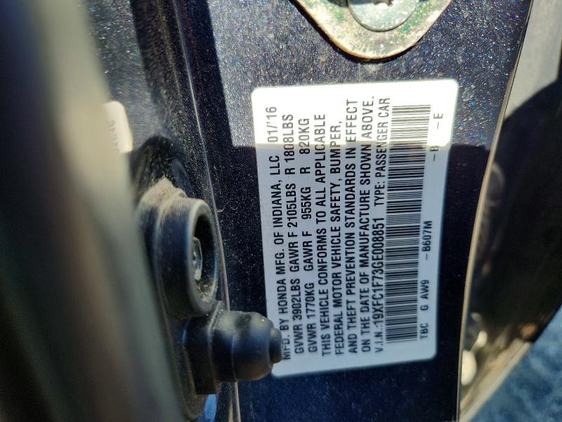 Продаж на аукціоні авто 2016 Honda Civic, vin: 19XFC1F73GE008851, номер лоту: 57253826