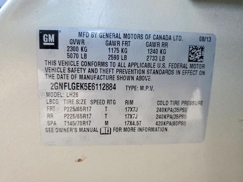 Aukcja sprzedaży 2014 Chevrolet Equinox, vin: 2GNFLGEK5E6112884, numer aukcji: 56371466