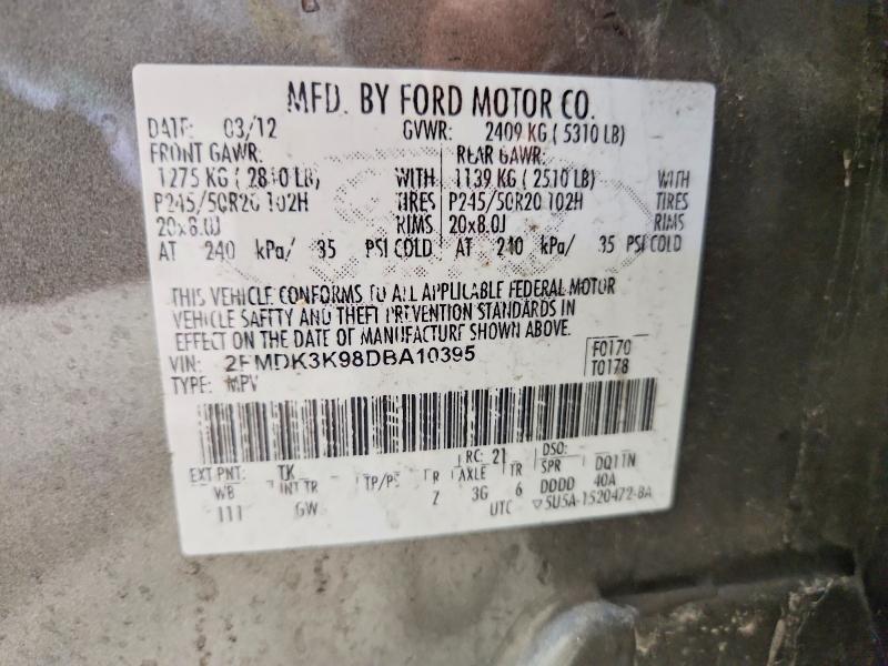 57304596 :رقم المزاد ، 2FMDK3K98DBA10395 vin ، 2013 Ford Edge مزاد بيع