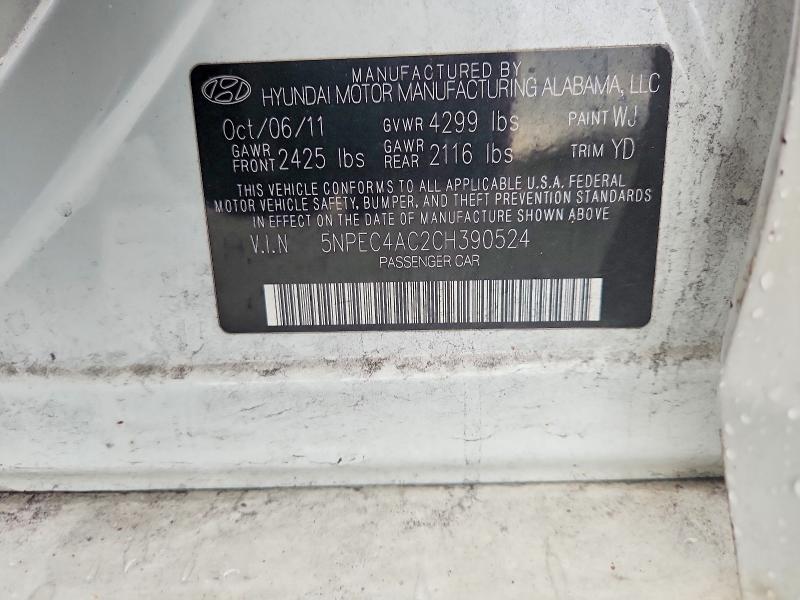 Продаж на аукціоні авто 2012 Hyundai Sonata, vin: 5NPEC4AC2CH390524, номер лоту: 58424256