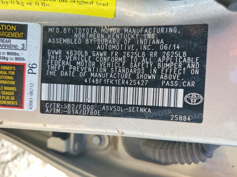57755516 :رقم المزاد ، 4T4BF1FK1ER425427 vin ، 2014 Toyota Camry مزاد بيع