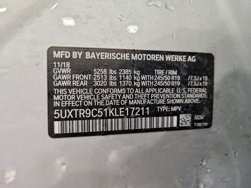 Продаж на аукціоні авто 2019 Bmw X3, vin: 5UXTR9C51KLE17211, номер лоту: 55878456