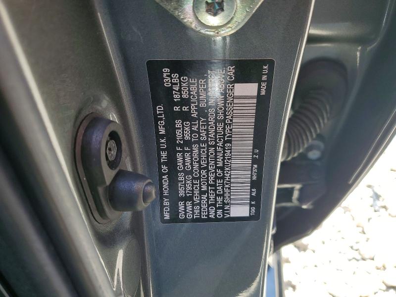 Продаж на аукціоні авто 2019 Honda Civic, vin: SHHFK7H42KU219419, номер лоту: 58490716