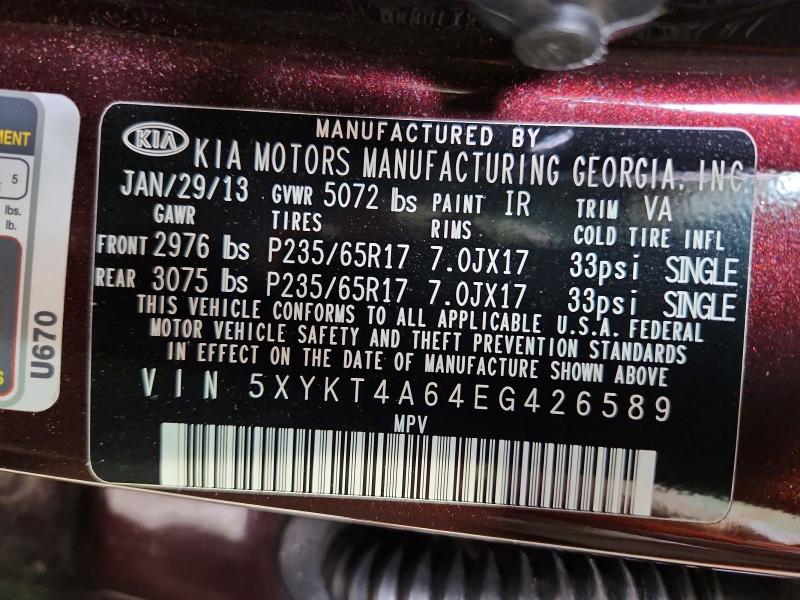 Aukcja sprzedaży 2014 Kia Sorento, vin: 5XYKT4A64EG426589, numer aukcji: 55565886