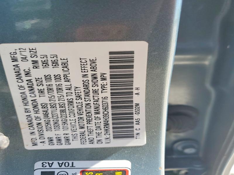 58420836 :رقم المزاد ، 2HKRM4H39CH603716 vin ، 2012 Honda Cr-v مزاد بيع