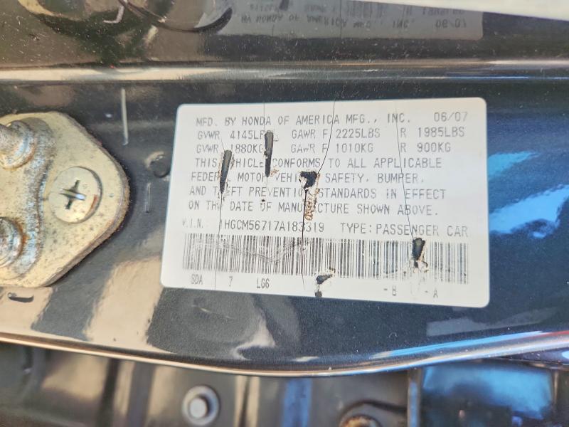 2007 Honda Accord მანქანა იყიდება აუქციონზე, vin: 1HGCM56717A183319, აუქციონის ნომერი: 55190056