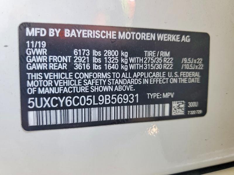 56082726 :رقم المزاد ، 5UXCY6C05L9B56931 vin ، 2020 Bmw X6 مزاد بيع
