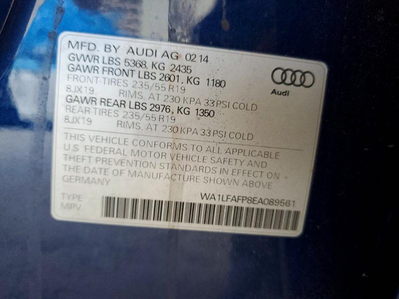 55034326 :رقم المزاد ، WA1LFAFP8EA089561 vin ، 2014 Audi Q5 مزاد بيع