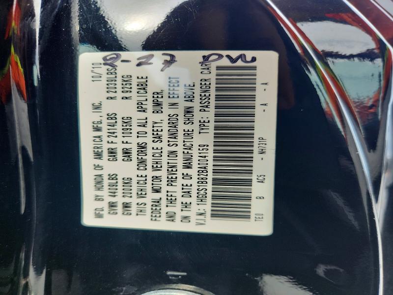 56492506 :رقم المزاد ، 1HGCS1B82BA004159 vin ، 2011 Honda Accord مزاد بيع