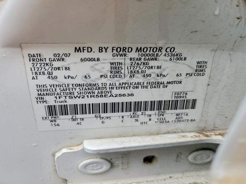 57417956 :رقم المزاد ، 1FTSW21R58EA25636 vin ، 2008 Ford F250 مزاد بيع