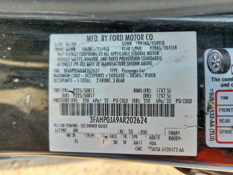 Продажа на аукционе авто 2010 Ford Fusion, vin: 3FAHP0JA9AR202624, номер лота: 54071316
