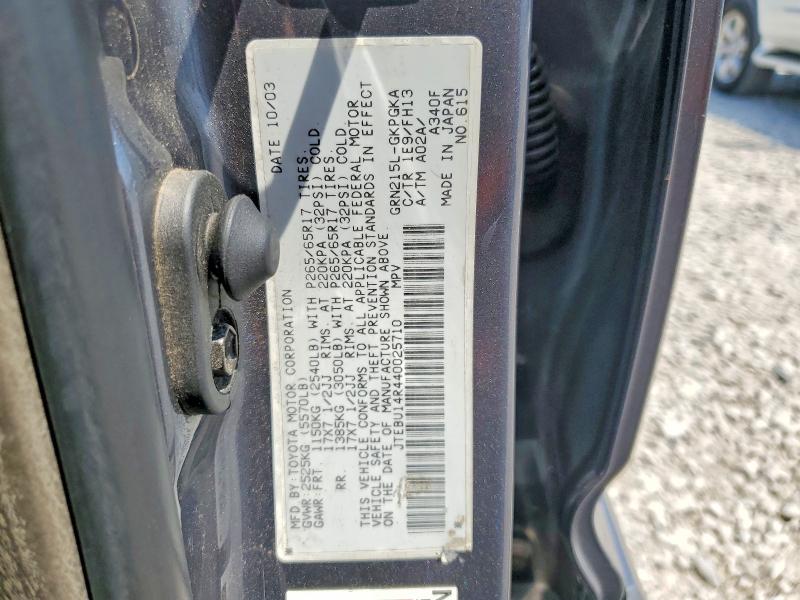 Продажа на аукционе авто 2004 Toyota 4runner, vin: JTEBU14R440025710, номер лота: 58631226