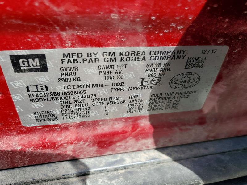 Продаж на аукціоні авто 2018 Buick Encore, vin: KL4CJ2SB8JB598665, номер лоту: 57343216