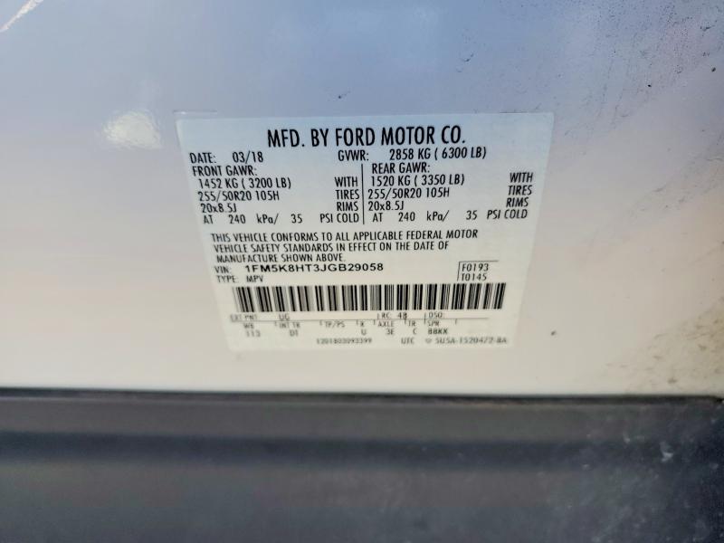 2018 Ford Explorer მანქანა იყიდება აუქციონზე, vin: 1FM5K8HT3JGB29058, აუქციონის ნომერი: 57824026