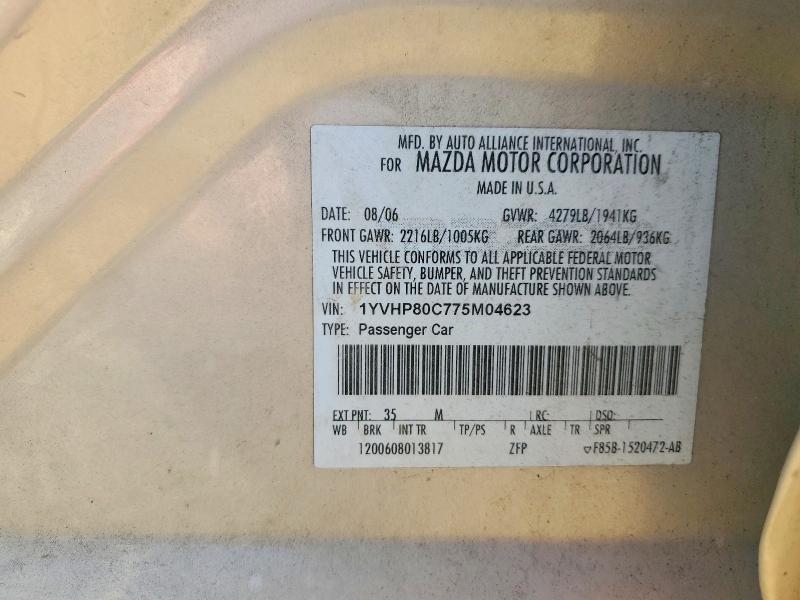Aukcja sprzedaży 2007 Mazda 6, vin: 1YVHP80C775M04623, numer aukcji: 57045286