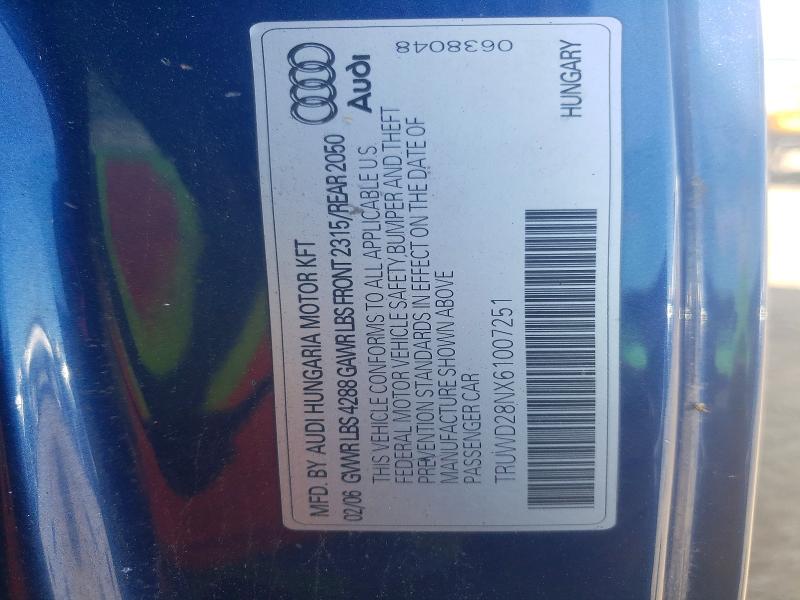 Aukcja sprzedaży 2006 Audi Tt, vin: TRUWD28NX61007251, numer aukcji: 55730596