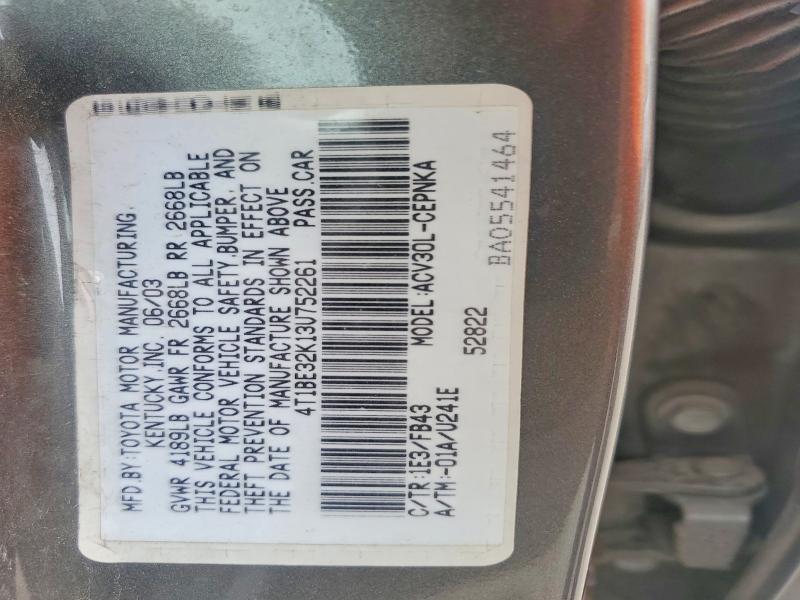 Aukcja sprzedaży 2003 Toyota Camry, vin: 4T1BE32K13U752261, numer aukcji: 57832396