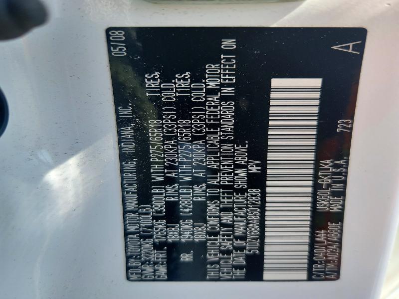 56397126 :رقم المزاد ، 5TDZY68A48S012838 vin ، 2008 Toyota Sequoia مزاد بيع