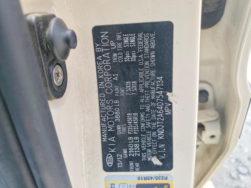 58541796 :رقم المزاد ، KNDJT2A64D7547134 vin ، 2013 Kia Soul مزاد بيع