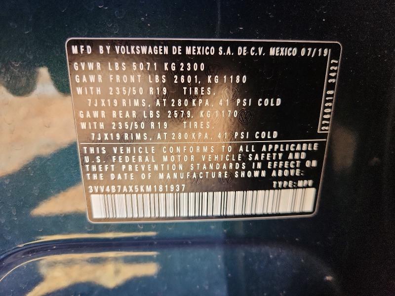 Aukcja sprzedaży 2019 Volkswagen Tiguan, vin: 3VV4B7AX5KM181937, numer aukcji: 54973186