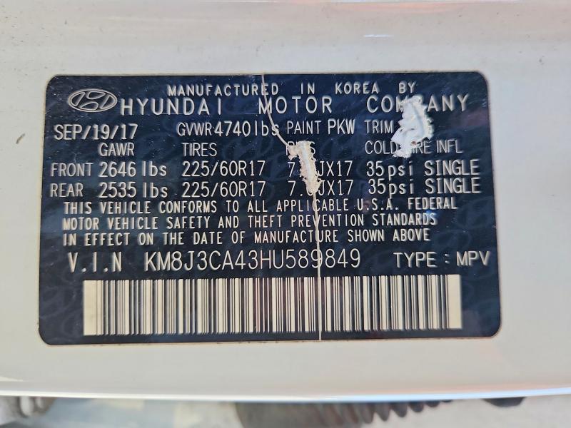 55427896 :رقم المزاد ، KM8J3CA43HU589849 vin ، 2017 Hyundai Tucson مزاد بيع