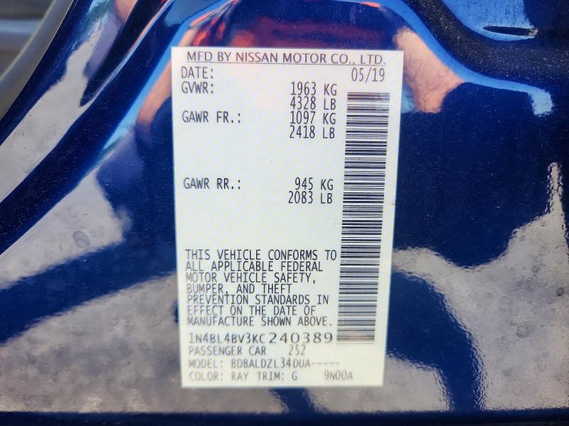 Продажа на аукционе авто 2019 Nissan Altima, vin: 1N4BL4BV3KC240389, номер лота: 55869656