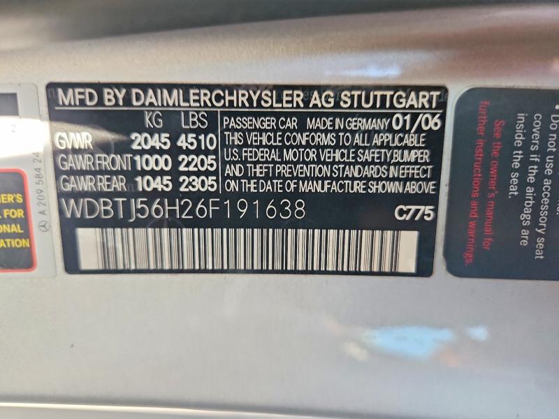 Продажа на аукционе авто 2006 Mercedes-benz Clk, vin: WDBTJ56H26F191638, номер лота: 58213786