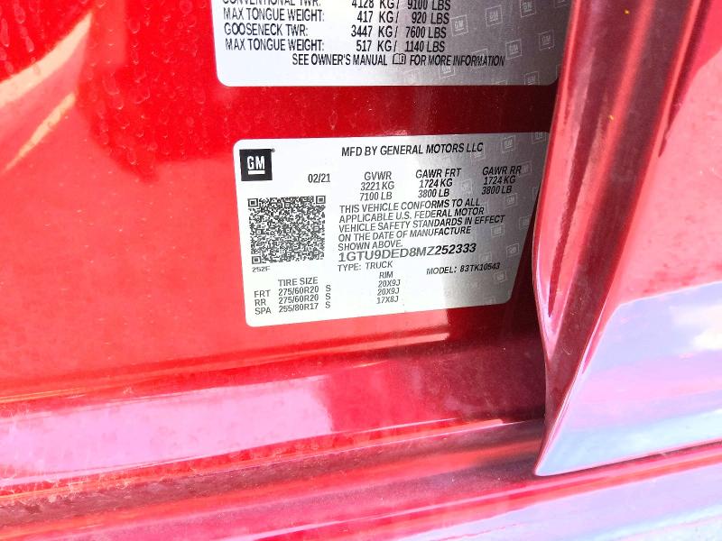 Продажа на аукционе авто 2021 Gmc Sierra, vin: 1GTU9DED8MZ252333, номер лота: 59078776