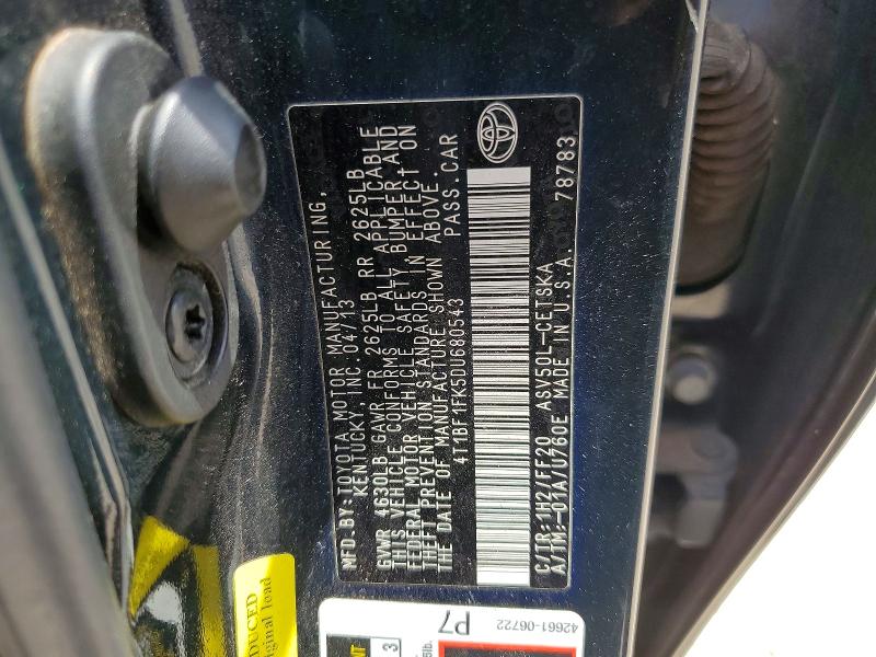 Aukcja sprzedaży 2013 Toyota Camry, vin: 4T1BF1FK5DU680543, numer aukcji: 57895246