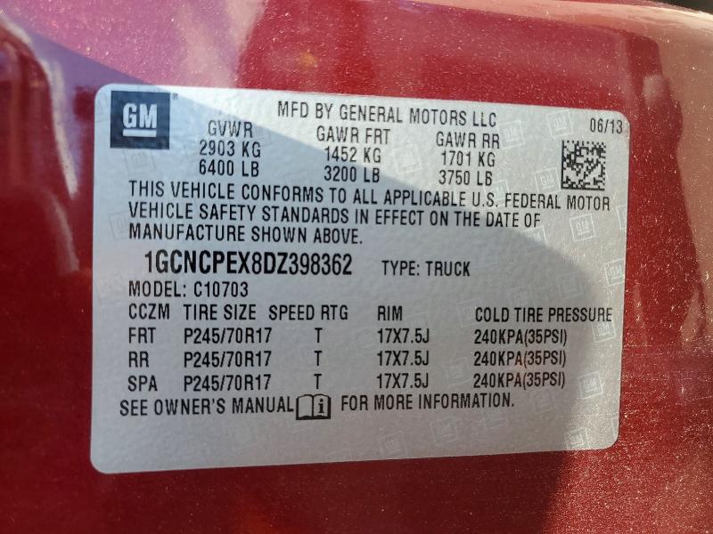 2013 Chevrolet Silverado მანქანა იყიდება აუქციონზე, vin: 1GCNCPEX8DZ398362, აუქციონის ნომერი: 48188446