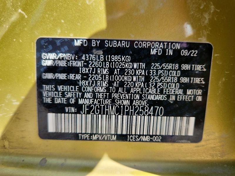 56142726 :رقم المزاد ، JF2GTHMC1PH258470 vin ، 2023 Subaru Crosstrek مزاد بيع