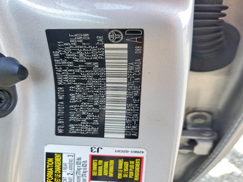 55104576 :رقم المزاد ، 2T1BU4EE0CC761906 vin ، 2012 Toyota Corolla مزاد بيع