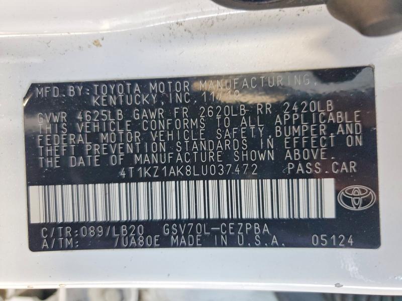 Продаж на аукціоні авто 2020 Toyota Camry, vin: 4T1KZ1AK8LU037472, номер лоту: 56187286