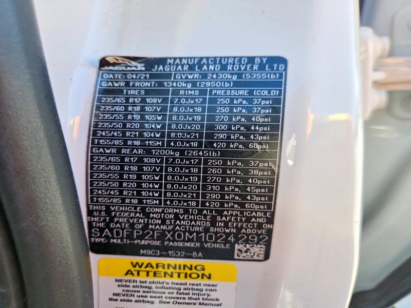 Продаж на аукціоні авто 2021 Jaguar E-pace, vin: SADFP2FX0M1024292, номер лоту: 57029016