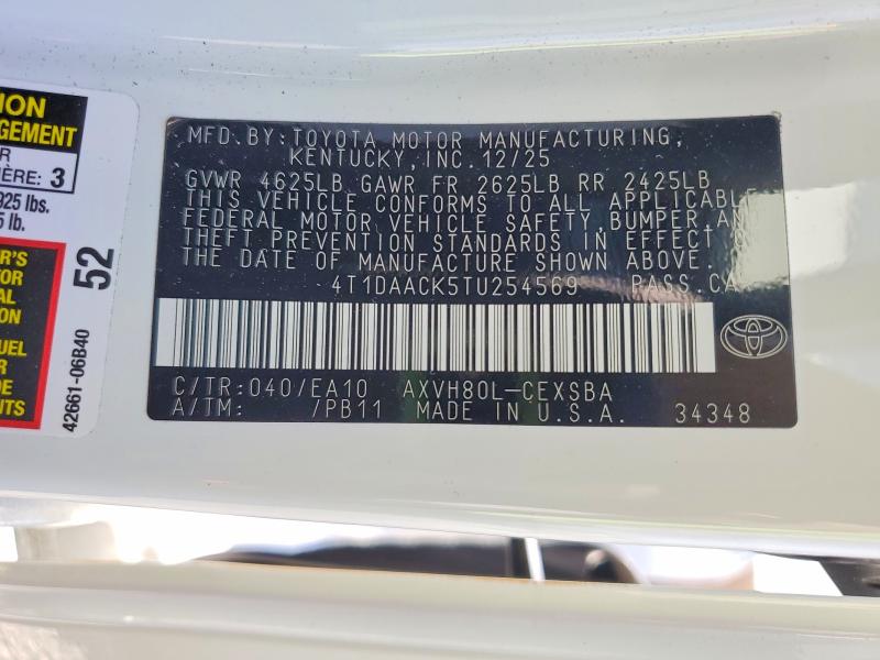 Aukcja sprzedaży 2026 Toyota Camry, vin: 4T1DAACK5TU254569, numer aukcji: 57235396