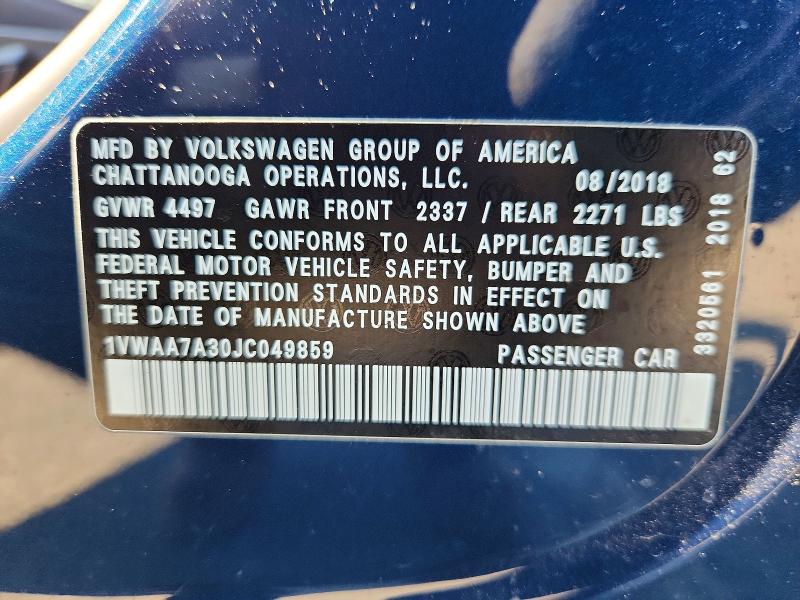 Aukcja sprzedaży 2018 Volkswagen Passat, vin: 1VWAA7A30JC049859, numer aukcji: 55831956