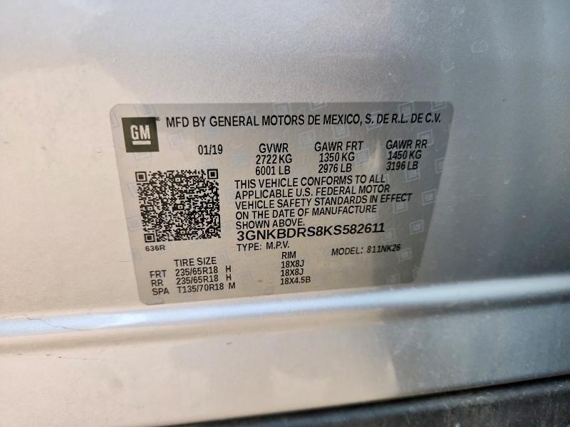 55896226 :رقم المزاد ، 3GNKBDRS8KS582611 vin ، 2019 Chevrolet Blazer مزاد بيع