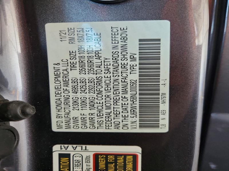 Продажа на аукционе авто 2022 Honda Cr-v, vin: 5J6RW1H58NL000582, номер лота: 58841696
