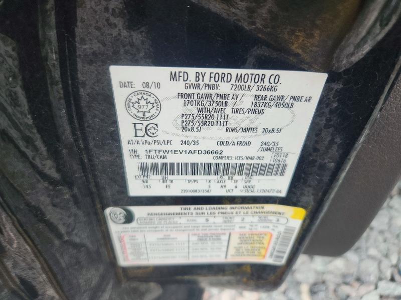 56853616 :رقم المزاد ، 1FTFW1EV1AFD36662 vin ، 2010 Ford F150 مزاد بيع