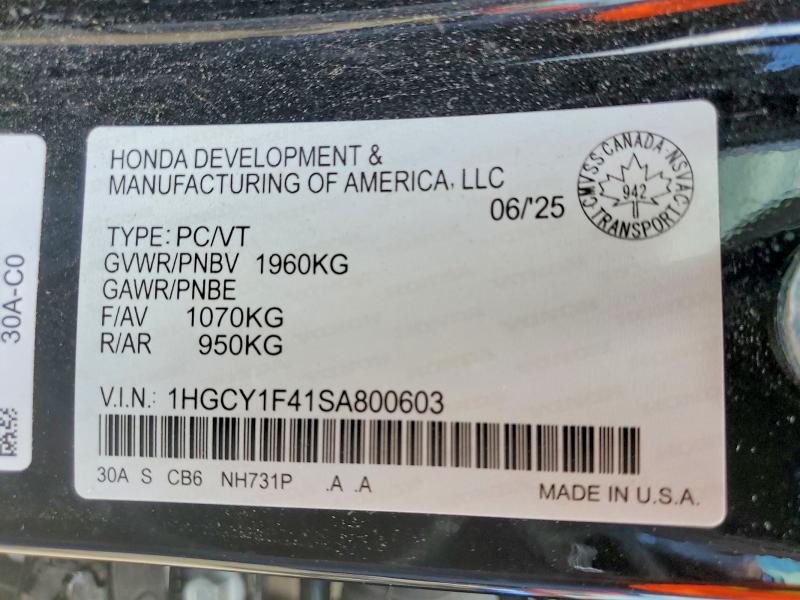 57227956 :رقم المزاد ، 1HGCY1F41SA800603 vin ، 2025 Honda Accord مزاد بيع